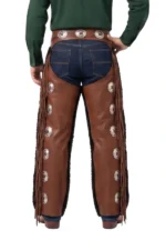 Obsidian Black Woolies Chaps with Brown Leather Panels Back View