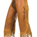Prairie Crest Leather Chink Chaps with Floral Tooling and Long Fringe