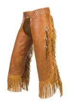Prairie Crest Leather Chink Chaps with Floral Tooling and Long Fringe