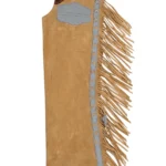 Prairie Silver Western Fringe Shotgun Chaps with Tooled Brown Leather Yoke