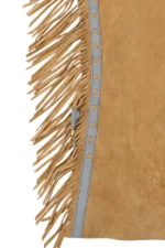 Prairie Silver Western Fringe Shotgun Chaps with Tooled Brown Leather Yoke Details View