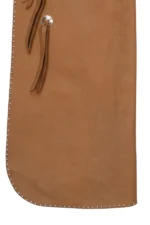 Classic Tan Leather Batwing Chaps with Studded Edge and Front Pocket Details View