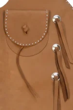 Classic Tan Leather Batwing Chaps with Studded Edge and Front Pocket View