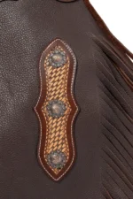 Ranchwood Brown Youth Western Chaps with Basketweave Yoke Conchos View