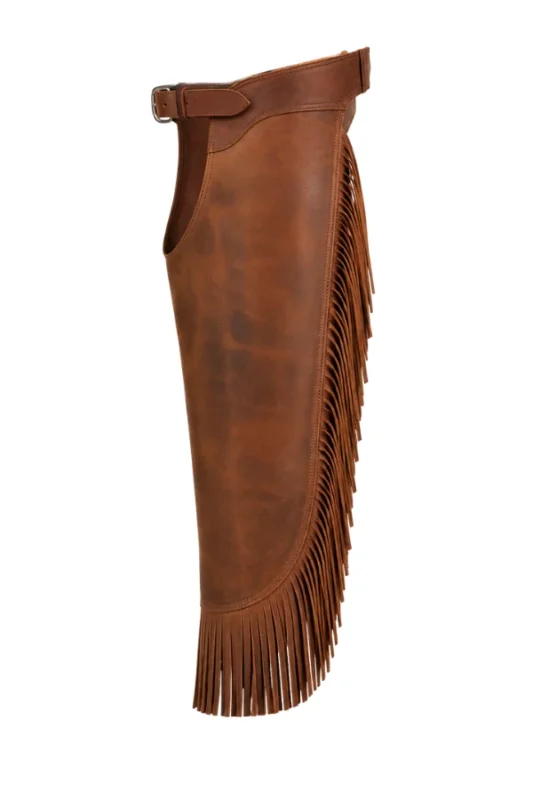 Range Rider Distressed Leather Chink Chaps with Long Fringe