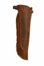 Range Rider Brown Leather Chink Chaps with Adjustable Waist Straps Side View