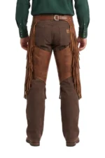 Range Rider Distressed Leather Chink Chaps with Long Fringe Worn Back
