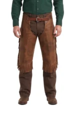 Range Rider Distressed Leather Chink Chaps Worn Over Western Jeans