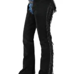 Raven Black Suede Western Show Chaps with Full-Length Fringe