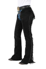 Raven Black Suede Western Show Chaps with Full-Length Fringe