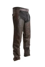 Rider Trail Brown Leather Motorcycle Chaps Pocket Details View