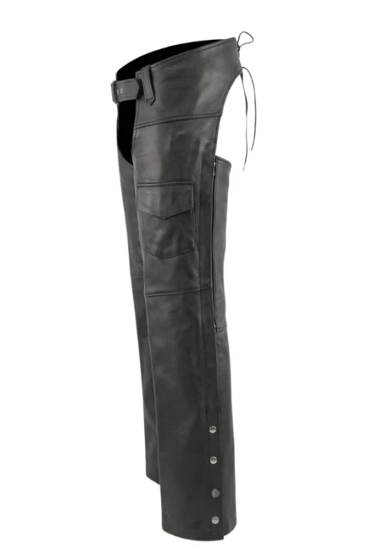 Rider Utility Black Leather Motorcycle Chaps Side View