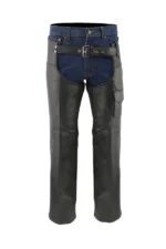 Rider Utility Black Leather Motorcycle Chaps Worn View