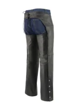 Rider Utility Black Leather Motorcycle Chaps Worn Side View