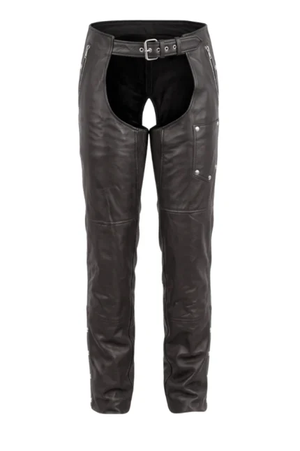 Road Guard Black Leather Motorcycle Chaps