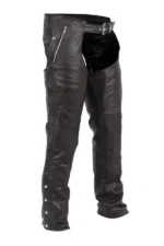 Road Guard Black Leather Motorcycle Chaps Pocket Details View