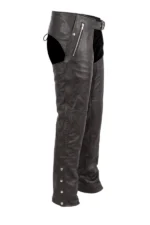 Road Guard Black Leather Motorcycle Chaps Side View