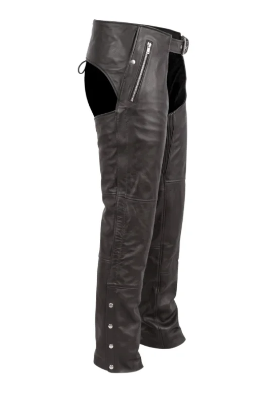 Road Guard Black Leather Motorcycle Chaps Side View