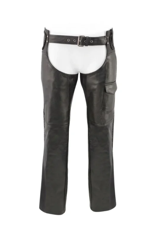 Road Rider Black Leather Motorcycle Chaps