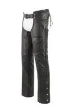 Road Rider Black Leather Motorcycle Chaps Side View