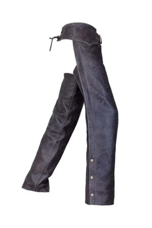 Road Rider Distressed Leather Motorcycle Chaps Side View
