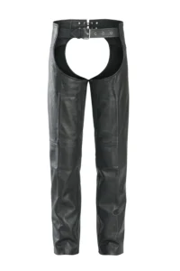 Roadbound Black Leather Motorcycle Chaps for Men
