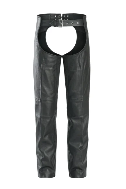 Roadbound Black Leather Motorcycle Chaps for Men