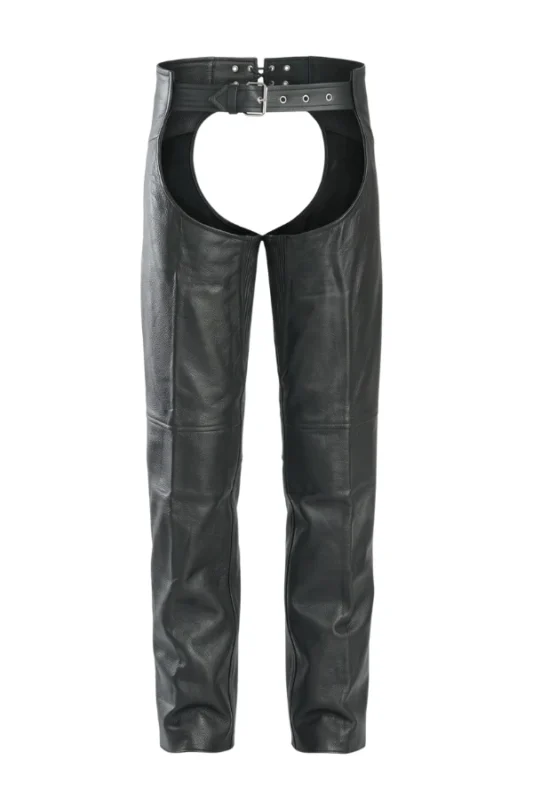 Roadbound Black Leather Motorcycle Chaps for Men