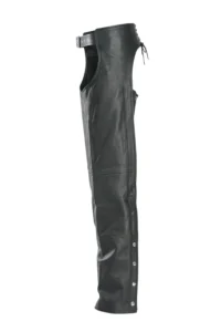 Roadbound Black Leather Motorcycle Chaps for Men Side View