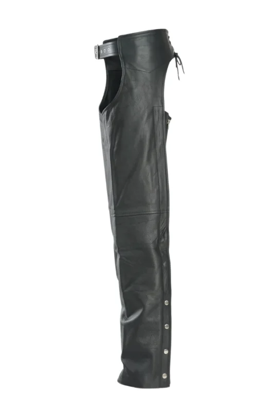 Roadbound Black Leather Motorcycle Chaps for Men Side View