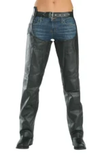 Roadbound Black Leather Motorcycle Chaps for Men Worn View