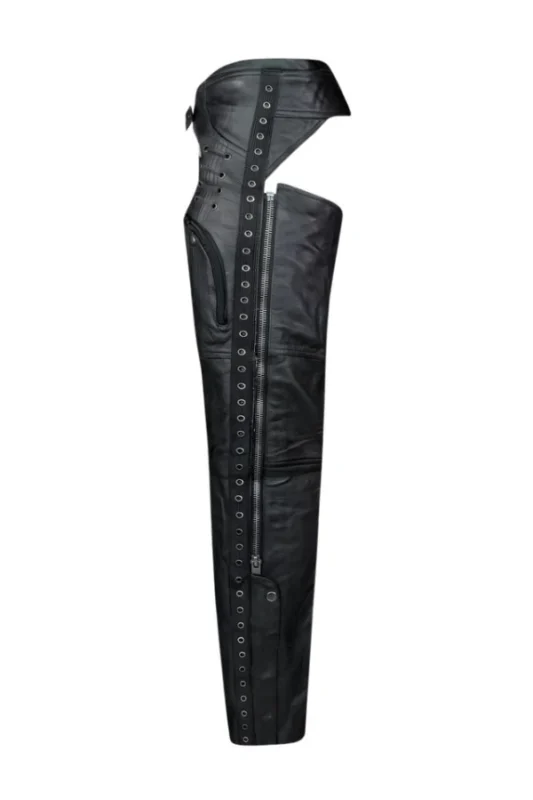 RoadVent Classic Unisex Leather Motorcycle Chaps Side View