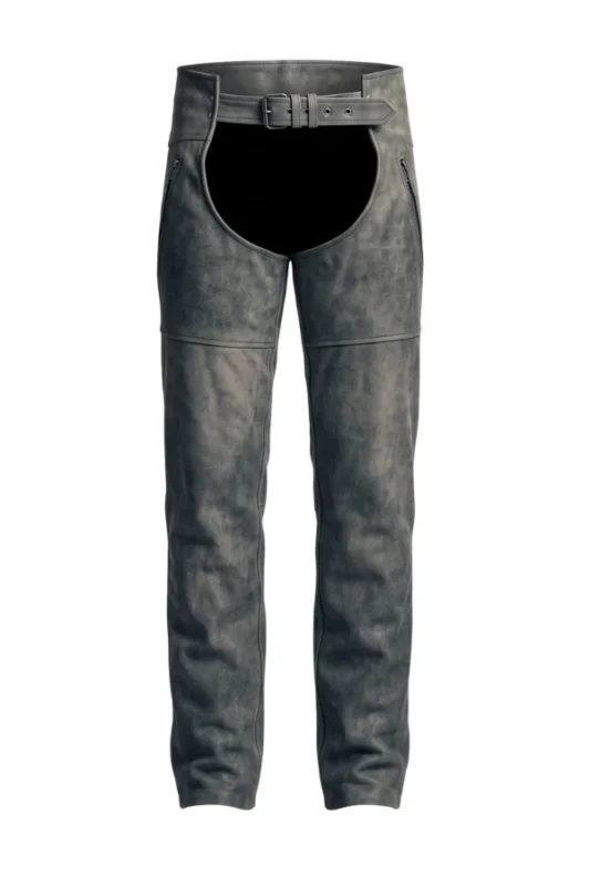 Roadworn Gray Leather Motorcycle Chaps