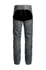 Roadworn Gray Leather Motorcycle Chaps Back View