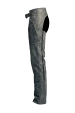 Roadworn Gray Leather Motorcycle Chaps Side View