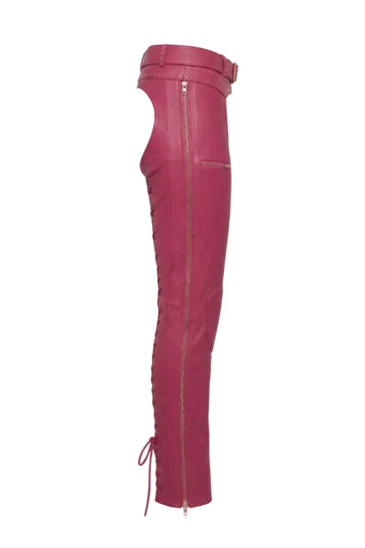 Rose Rider Elite Women's Big & Tall Leather Motorcycle Chaps Side View