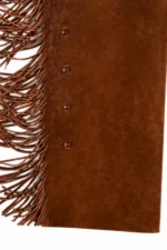 Rugged Brown Suede Fringe Shotgun Chaps Details View