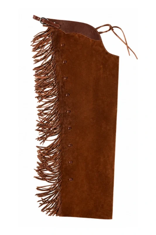 Rugged Brown Suede Fringe Shotgun Chaps Side View