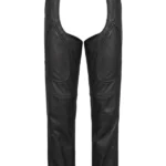 Rugged D-Ring Black Leather Motorcycle Chaps for Men