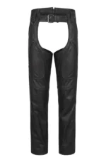 Rugged D-Ring Black Leather Motorcycle Chaps for Men