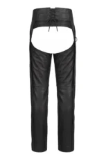 Rugged D-Ring Black Leather Motorcycle Chaps for Men Back View