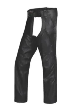 Rugged D-Ring Black Leather Motorcycle Chaps for Men Details View