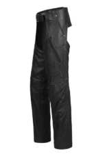 Rugged D-Ring Black Leather Motorcycle Chaps for Men Side View