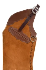 Rugged Tan Suede Batwing Chaps with Scalloped Leather Trim Pocket View
