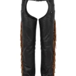 Rugged Trail Black Leather Chaps with Brown Fringe