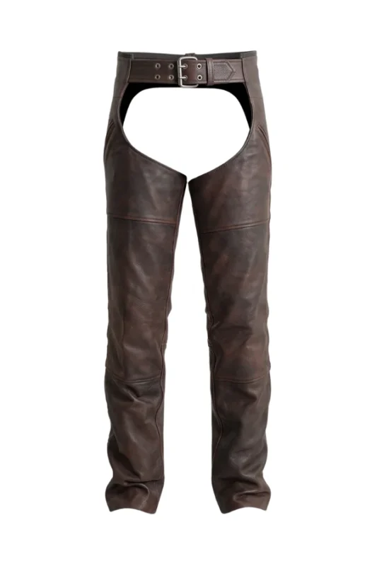 Rugged Trail Brown Leather Motorcycle Chaps