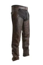 Rugged Trail Brown Leather Motorcycle Chaps Worn View