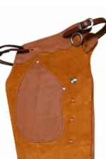 Rustic Trail Shotgun Chaps with Brown Leather Accents Pocket View