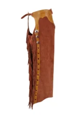 Rustic Two-Tone Leather Fringe Shotgun Chaps Side View