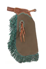 Turquoise Youth Western Chaps with Braided Fringe Side View